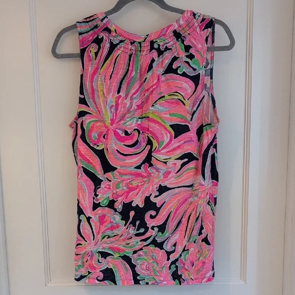 Lilly Pulitzer Essie Top Tank Large L Navy Banana Flambe Print - Picture 2 of 2